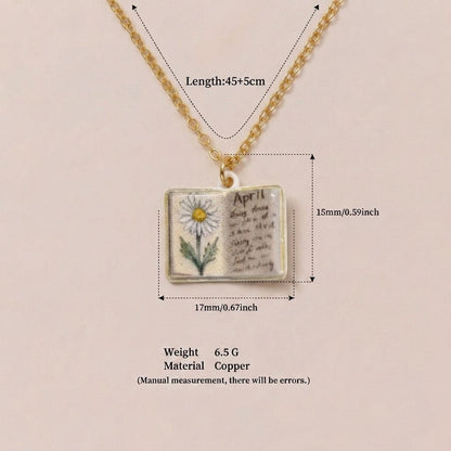 Vintage-style book necklace with April birthday flowers, a luxurious gold-plated bronze exquisite floral pendant gift Kemu |Fashion Home Kitchen Beauty