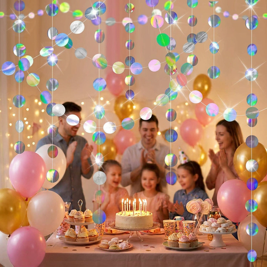 Iridescent Circle Garland 2 Pack 3m Each Holographic Hanging Party Decoration Circular Bunting Streamer Birthday Wedding Event Decor Lightweight Easy Setup Kemu |Fashion Home Kitchen Beauty