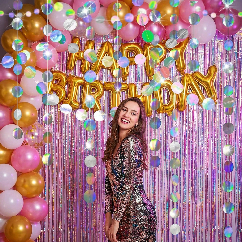 Iridescent Circle Garland 2 Pack 3m Each Holographic Hanging Party Decoration Circular Bunting Streamer Birthday Wedding Event Decor Lightweight Easy Setup Kemu |Fashion Home Kitchen Beauty