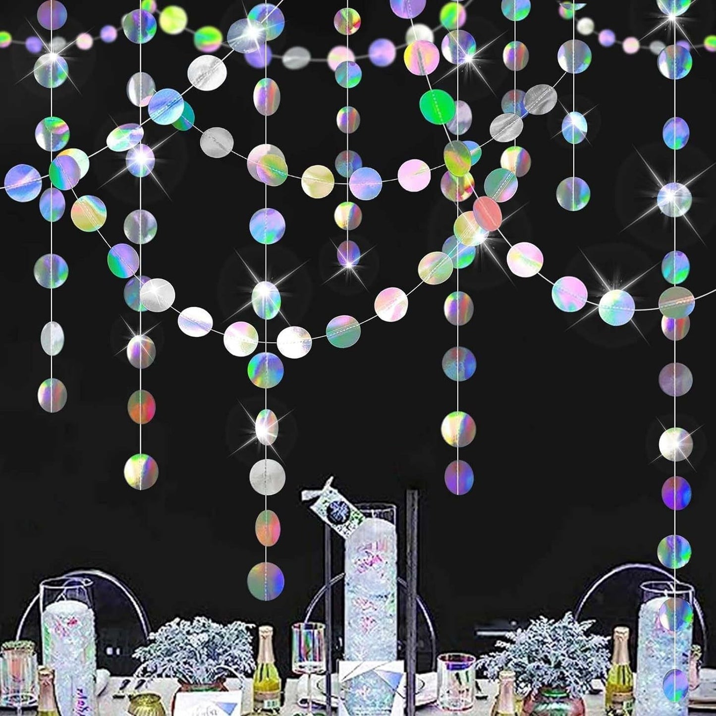 Iridescent Circle Garland 2 Pack 3m Each Holographic Hanging Party Decoration Circular Bunting Streamer Birthday Wedding Event Decor Lightweight Easy Setup Kemu |Fashion Home Kitchen Beauty