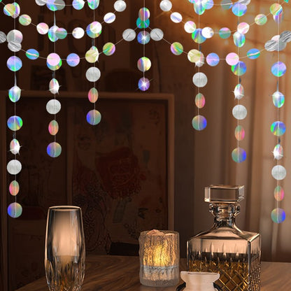 Iridescent Circle Garland 2 Pack 3m Each Holographic Hanging Party Decoration Circular Bunting Streamer Birthday Wedding Event Decor Lightweight Easy Setup Kemu |Fashion Home Kitchen Beauty