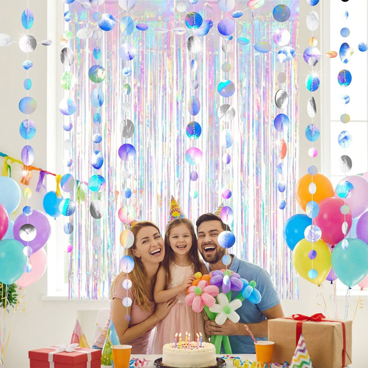 Iridescent Mixed Size Circle Sequin Garland 2 Pack 3m Each Holographic Round Disc Hanging Party Decoration Streamer Birthday Wedding Event Decor Lightweight Easy Setup Kemu |Fashion Home Kitchen Beauty