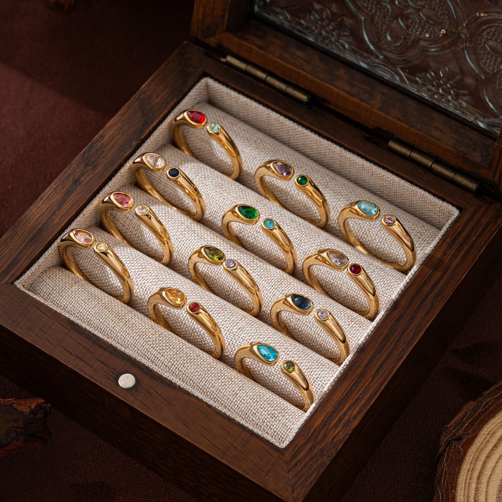 Adjustable Birthstone(June) Open Ring Set 18K Gold Plated Stainless Steel Minimalist Dainty Stackable Gemstone Rings Personalized Jewelry Gift Box Included Everyday Wear Gift Kemu |Fashion Home Kitchen Beauty
