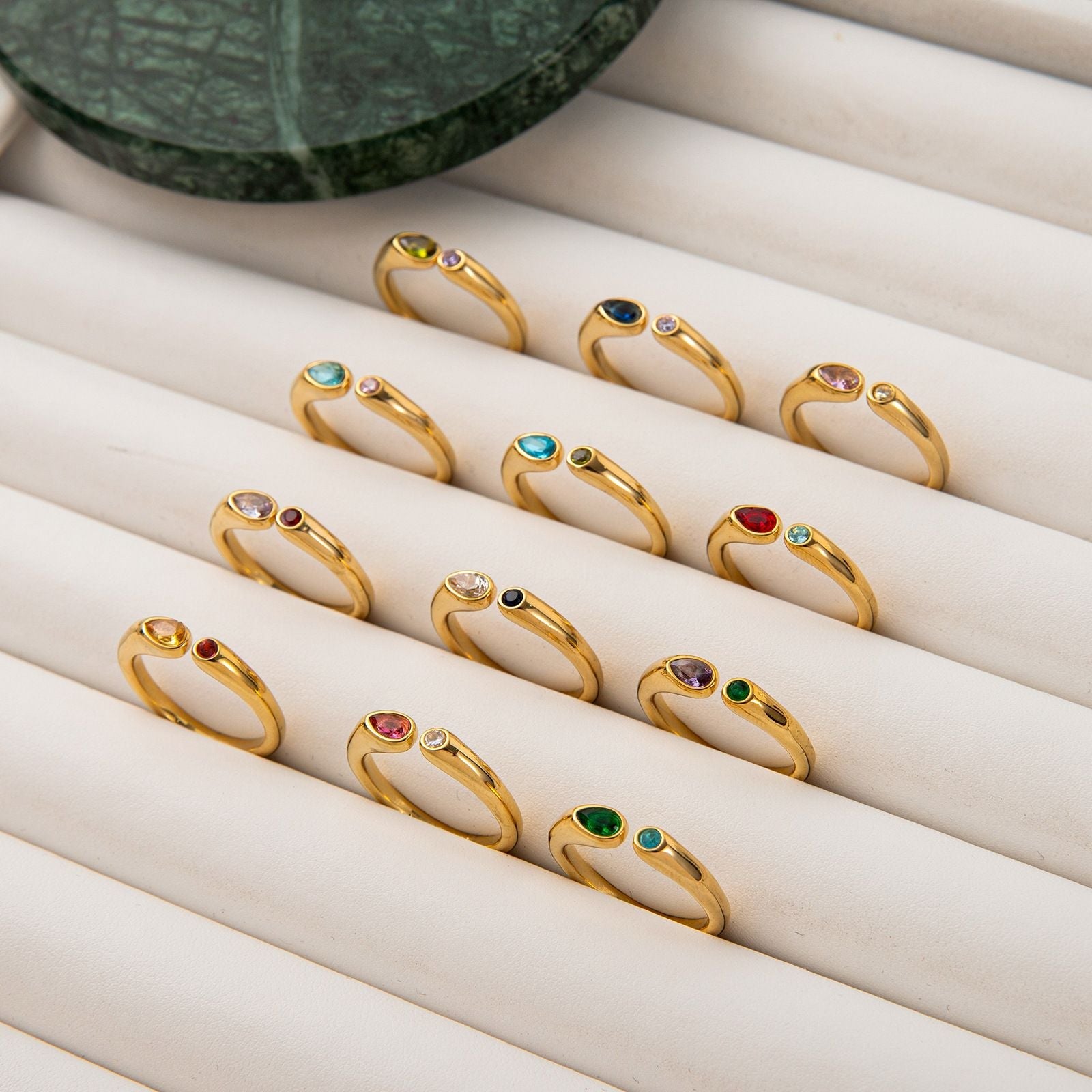 Adjustable Birthstone(June) Open Ring Set 18K Gold Plated Stainless Steel Minimalist Dainty Stackable Gemstone Rings Personalized Jewelry Gift Box Included Everyday Wear Gift Kemu |Fashion Home Kitchen Beauty