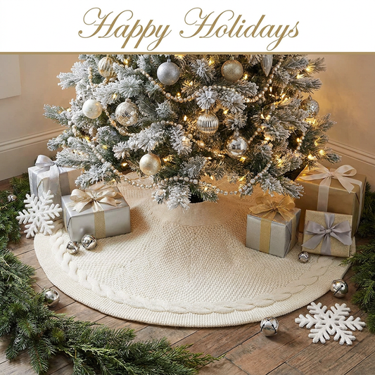 Knitted Christmas Tree Skirt 36 Inch White Round Tree Base Cover with Cable Knit Border Soft Holiday Tree Skirt Rustic Christmas Decor for Home Fireplace Party Festive Gift Display Kemu |Fashion Home Kitchen Beauty