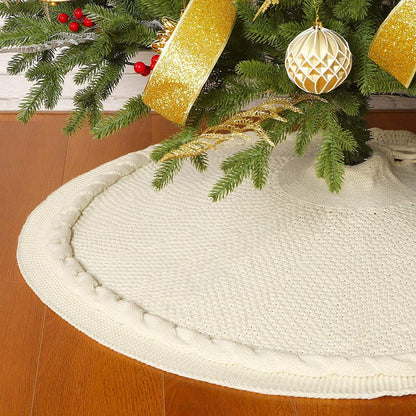 Knitted Christmas Tree Skirt 36 Inch White Round Tree Base Cover with Cable Knit Border Soft Holiday Tree Skirt Rustic Christmas Decor for Home Fireplace Party Festive Gift Display Kemu |Fashion Home Kitchen Beauty