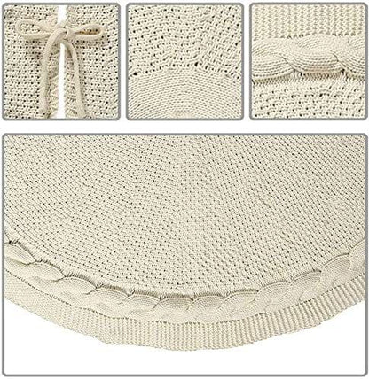 Knitted Christmas Tree Skirt 36 Inch White Round Tree Base Cover with Cable Knit Border Soft Holiday Tree Skirt Rustic Christmas Decor for Home Fireplace Party Festive Gift Display Kemu |Fashion Home Kitchen Beauty