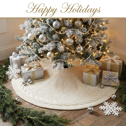 Knitted Christmas Tree Skirt 24 Inch White Round Tree Base Cover with Cable Knit Border Soft Holiday Tree Skirt Rustic Christmas Decor for Home Fireplace Party Festive Gift Display Kemu |Fashion Home Kitchen Beauty