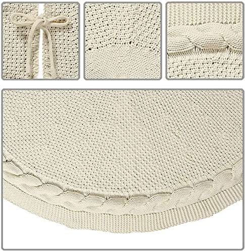 Knitted Christmas Tree Skirt 24 Inch White Round Tree Base Cover with Cable Knit Border Soft Holiday Tree Skirt Rustic Christmas Decor for Home Fireplace Party Festive Gift Display Kemu |Fashion Home Kitchen Beauty