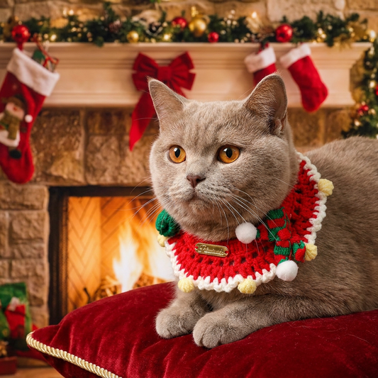 Christmas Pet Collar（Red scarf and hat） Knitted Festive Dog Cat Collar Red Green Adjustable Soft Lightweight Holiday Pet Accessories for Small Dogs and Cats  Party Wear Kemu |Fashion Home Kitchen Beauty