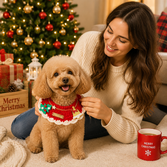 Christmas Pet Collar（Tree bell） Knitted Festive Dog Cat Collar Red Green Adjustable Soft Lightweight Holiday Pet Accessories for Small Dogs and Cats  Party Wear Kemu |Fashion Home Kitchen Beauty