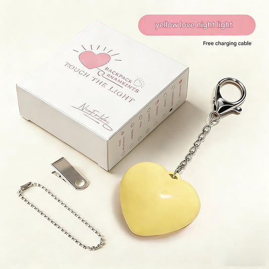 Yellow Touch Activated Heart Keychain Light - Cute Portable LED Night Light Rechargeable Bag Charm Lamp Romantic Gift for Girls Bedroom Decoration Travel Use Kemu |Fashion Home Kitchen Beauty