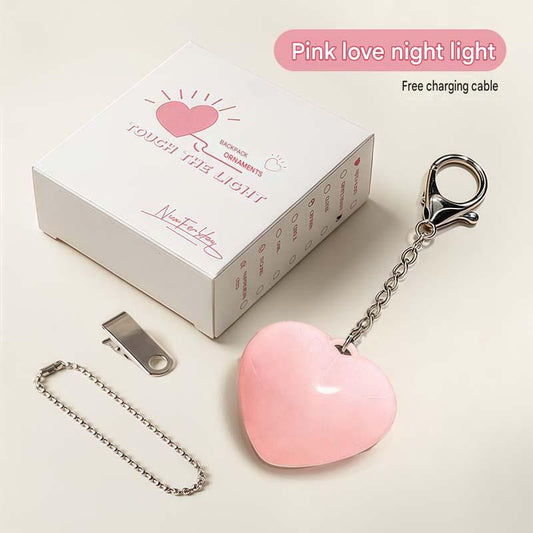 Pink Touch Activated Heart Keychain Light - Cute Portable LED Night Light Rechargeable Bag Charm Lamp Romantic Gift for Girls Bedroom Decoration Travel Use Kemu |Fashion Home Kitchen Beauty
