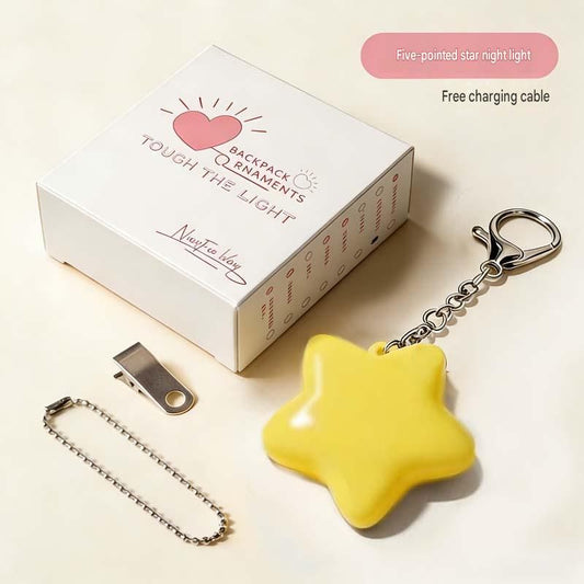 Yellow Touch Activated Star Keychain Light - Cute Portable LED Night Light Rechargeable Bag Charm Lamp Star Shape Decorative Gift for Girls Bedroom Travel Use Kemu |Fashion Home Kitchen Beauty