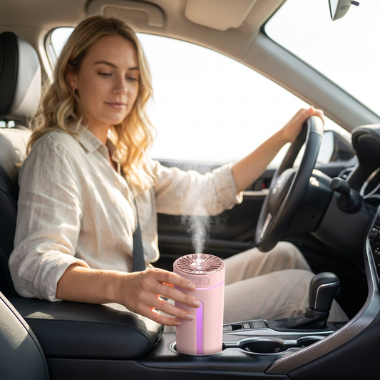 Pink USB Rechargeable Car Aroma Diffuser Humidifier with Ambient Light, 300ml Portable Mist Air Freshener for Vehicle Office Home Kemu |Fashion Home Kitchen Beauty