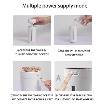 Pink USB Rechargeable Car Aroma Diffuser Humidifier with Ambient Light, 300ml Portable Mist Air Freshener for Vehicle Office Home