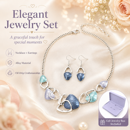 Blue Elegant Oil Drip Necklace and Earrings Set for Women, Irregular Design Alloy Jewelry Set, Fashion Statement Pendant Necklace with Drop Earrings, Blue Green Enamel Jewelry Gift Set with Jewelry Box Included Kemu |Fashion Home Kitchen Beauty