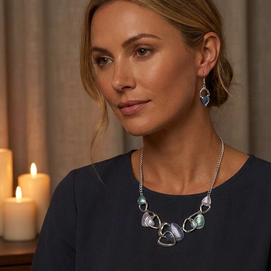 Blue Elegant Oil Drip Necklace and Earrings Set for Women, Irregular Design Alloy Jewelry Set, Fashion Statement Pendant Necklace with Drop Earrings, Blue Green Enamel Jewelry Gift Set with Jewelry Box Included Kemu |Fashion Home Kitchen Beauty
