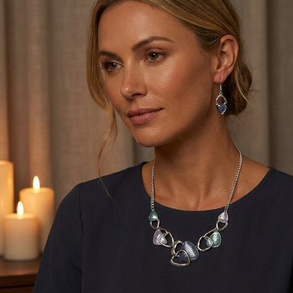 Blue Elegant Oil Drip Necklace and Earrings Set for Women, Irregular Design Alloy Jewelry Set, Fashion Statement Pendant Necklace with Drop Earrings, Blue Green Enamel Jewelry Gift Set with Jewelry Box Included Kemu |Fashion Home Kitchen Beauty