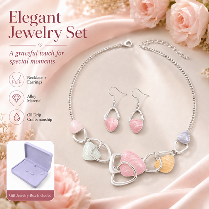 Pink Elegant Oil Drip Necklace and Earrings Set for Women, Irregular Design Alloy Jewelry Set, Fashion Statement Pendant Necklace with Drop Earrings, Blue Green Enamel Jewelry Gift Set with Jewelry Box Included Kemu |Fashion Home Kitchen Beauty