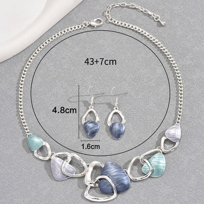 Pink Elegant Oil Drip Necklace and Earrings Set for Women, Irregular Design Alloy Jewelry Set, Fashion Statement Pendant Necklace with Drop Earrings, Blue Green Enamel Jewelry Gift Set with Jewelry Box Included Kemu |Fashion Home Kitchen Beauty