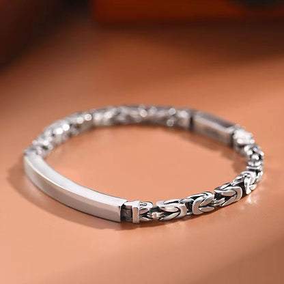 Men's Stainless Steel Byzantine Link Bracelet 18cm (7.09in) – Vintage Woven Chain Bangle, Minimalist ID Plate, Secure Clasp, Everyday Casual, Business, Anniversary Gift