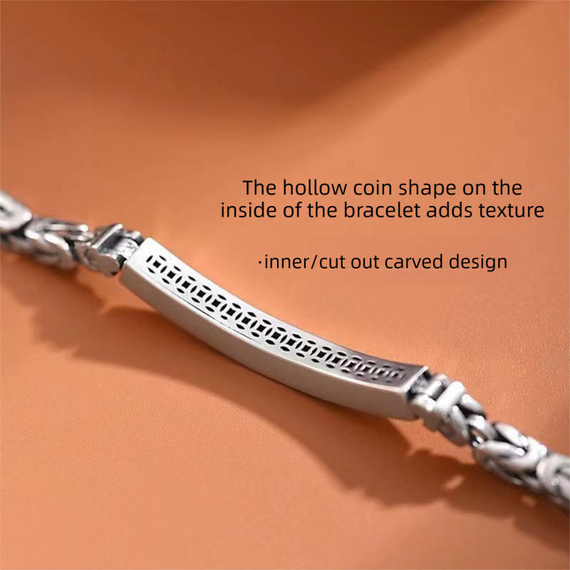 Men's Stainless Steel Byzantine Link Bracelet 22cm (8.66in) – Vintage Woven Chain Bangle, Minimalist ID Plate, Secure Clasp, Everyday Casual, Business, Anniversary Gift