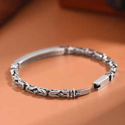 Men's Stainless Steel Byzantine Link Bracelet 22cm (8.66in) – Vintage Woven Chain Bangle, Minimalist ID Plate, Secure Clasp, Everyday Casual, Business, Anniversary Gift