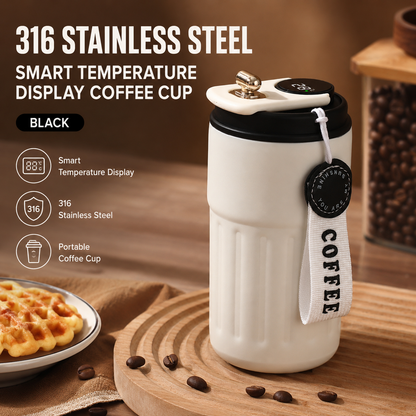 Smart Coffee Tumbler(Black lid) 450ml Vacuum Insulated Travel Mugwith Temperature Display Leakproof Coffee Cup Portable Thermal Water Bottle for Office School Car Travel Home Kemu |Fashion Home Kitchen Beauty