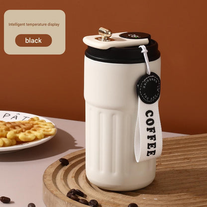 Smart Coffee Tumbler(Black lid) 450ml Vacuum Insulated Travel Mugwith Temperature Display Leakproof Coffee Cup Portable Thermal Water Bottle for Office School Car Travel Home Kemu |Fashion Home Kitchen Beauty