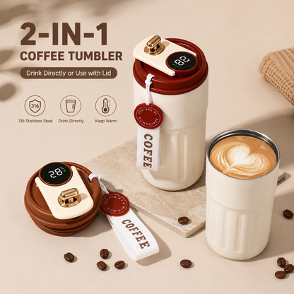 Smart Coffee Tumbler(Black lid) 450ml Vacuum Insulated Travel Mugwith Temperature Display Leakproof Coffee Cup Portable Thermal Water Bottle for Office School Car Travel Home Kemu |Fashion Home Kitchen Beauty
