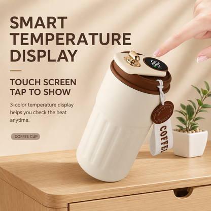 Smart Coffee Tumbler(Black lid) 450ml Vacuum Insulated Travel Mugwith Temperature Display Leakproof Coffee Cup Portable Thermal Water Bottle for Office School Car Travel Home Kemu |Fashion Home Kitchen Beauty