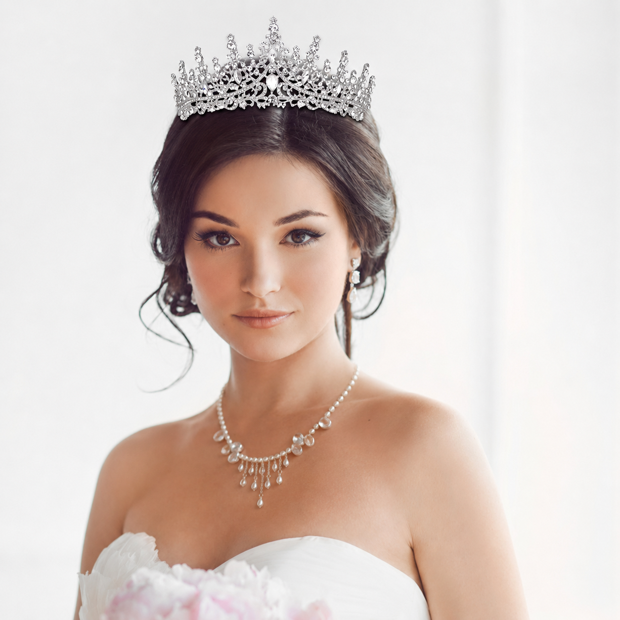 Pearl Tassel Necklace & Rhinestone Tiara Set Bridal Crown Jewelry Accessories for Wedding Bride Prom Party Evening Events Kemu |Fashion Home Kitchen Beauty