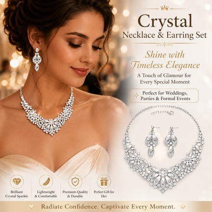 Crystal Necklace Earrings Set for Women Luxury Rhinestone Bridal Jewelry Statement Choker Necklace Wedding Bride Prom Party Accessories Kemu |Fashion Home Kitchen Beauty