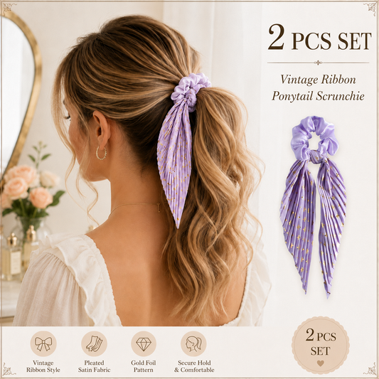 Purple Vintage Ribbon Ponytail Scrunchie 2 Pack for Women Pleated Satin Hair Tie with Long Ribbon Tails Elegant Retro Hair Accessory for Ponytail Styling Daily Wear Party Travel Gift Kemu |Fashion Home Kitchen Beauty