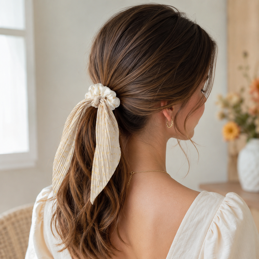 Beige Vintage Ribbon Ponytail Scrunchie 2 Pack for Women Pleated Satin Hair Tie with Long Ribbon Tails Elegant Retro Hair Accessory for Ponytail Styling Daily Wear Party Travel Gift Kemu |Fashion Home Kitchen Beauty