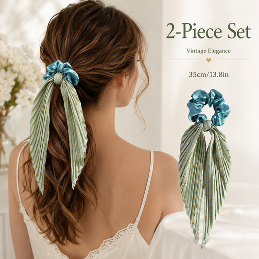 Light Green Vintage Ribbon Ponytail Scrunchie 2 Pack for Women Pleated Satin Hair Tie with Long Ribbon Tails Elegant Retro Hair Accessory for Ponytail Styling Daily Wear Party Travel Gift Kemu |Fashion Home Kitchen Beauty