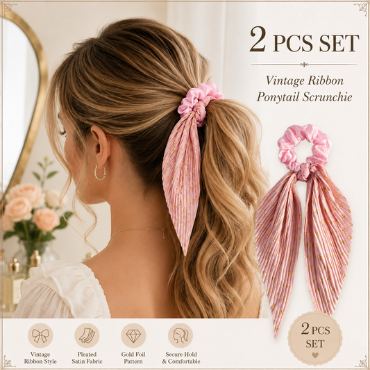 Pink Vintage Ribbon Ponytail Scrunchie 2 Pack for Women Pleated Satin Hair Tie with Long Ribbon Tails Elegant Retro Hair Accessory for Ponytail Styling Daily Wear Party Travel Gift Kemu |Fashion Home Kitchen Beauty