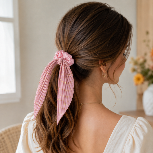 Pink Vintage Ribbon Ponytail Scrunchie 2 Pack for Women Pleated Satin Hair Tie with Long Ribbon Tails Elegant Retro Hair Accessory for Ponytail Styling Daily Wear Party Travel Gift Kemu |Fashion Home Kitchen Beauty