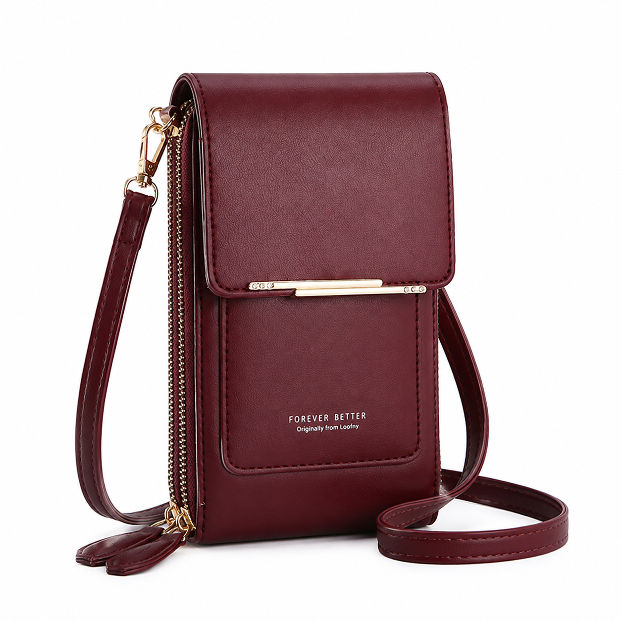 Red Touch Screen Phone Wallet Crossbody Bag for Women Vertical PU Leather Purse with Card Holder Zipper Pocket Adjustable Strap for Travel Shopping Everyday Use Kemu |Fashion Home Kitchen Beauty