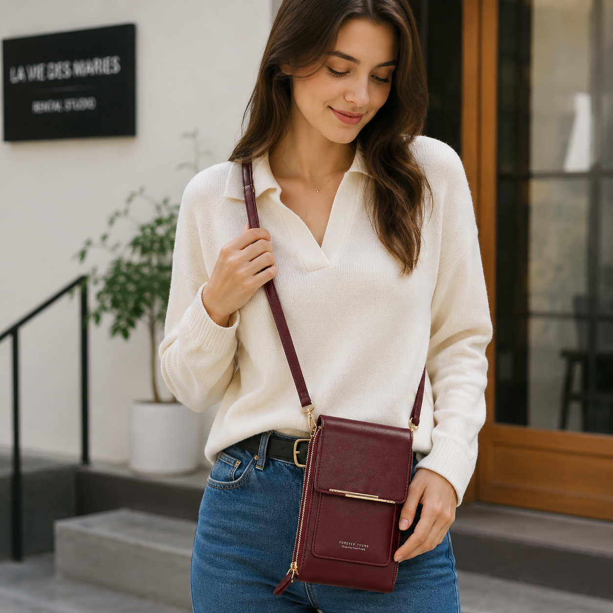 Red Touch Screen Phone Wallet Crossbody Bag for Women Vertical PU Leather Purse with Card Holder Zipper Pocket Adjustable Strap for Travel Shopping Everyday Use Kemu |Fashion Home Kitchen Beauty