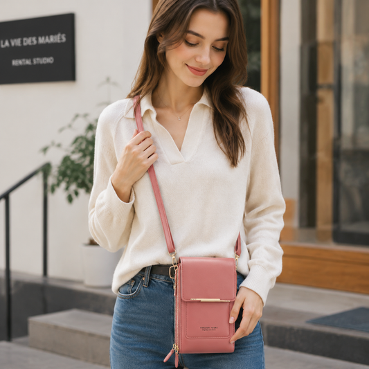 Pink Touch Screen Phone Wallet Crossbody Bag for Women Vertical PU Leather Purse with Card Holder Zipper Pocket Adjustable Strap for Travel Shopping Everyday Use Kemu |Fashion Home Kitchen Beauty