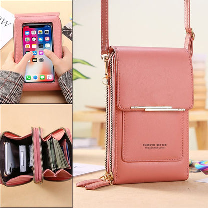 Pink Touch Screen Phone Wallet Crossbody Bag for Women Vertical PU Leather Purse with Card Holder Zipper Pocket Adjustable Strap for Travel Shopping Everyday Use Kemu |Fashion Home Kitchen Beauty