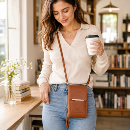 Brown Touch Screen Phone Wallet Crossbody Bag for Women Vertical PU Leather Purse with Card Holder Zipper Pocket Adjustable Strap for Travel Shopping Everyday Use Kemu |Fashion Home Kitchen Beauty