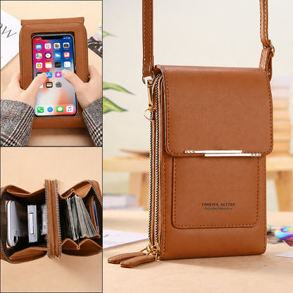 Brown Touch Screen Phone Wallet Crossbody Bag for Women Vertical PU Leather Purse with Card Holder Zipper Pocket Adjustable Strap for Travel Shopping Everyday Use Kemu |Fashion Home Kitchen Beauty