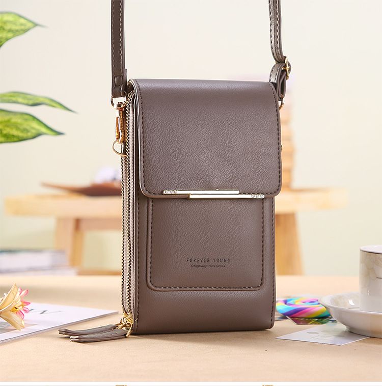 Gray Touch Screen Phone Wallet Crossbody Bag for Women Vertical PU Leather Purse with Card Holder Zipper Pocket Adjustable Strap for Travel Shopping Everyday Use Kemu |Fashion Home Kitchen Beauty