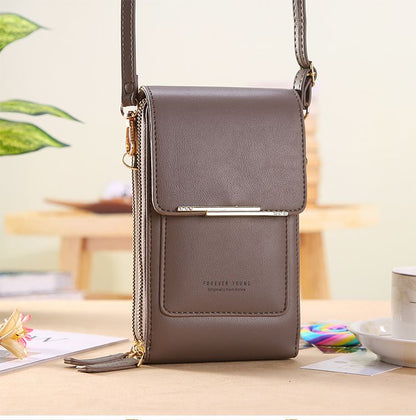 Gray Touch Screen Phone Wallet Crossbody Bag for Women Vertical PU Leather Purse with Card Holder Zipper Pocket Adjustable Strap for Travel Shopping Everyday Use Kemu |Fashion Home Kitchen Beauty