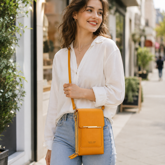 Yellow Touch Screen Phone Wallet Crossbody Bag for Women Vertical PU Leather Purse with Card Holder Zipper Pocket Adjustable Strap for Travel Shopping Everyday Use Kemu |Fashion Home Kitchen Beauty