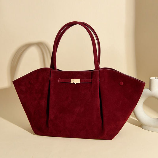 Wine Red Women's Wings Shape New York Slouchy Tote Bag (61 x 13 x 29CM) - Soft Textured Suede, Oversized Dumpling Shoulder Handbag with Magnetic Closure, Organised Pockets and Metal Feet Kemu |Fashion Home Kitchen Beauty