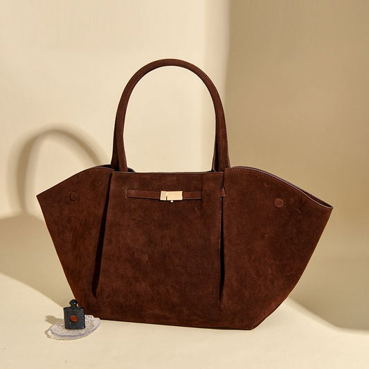 Coffee Women's Wings Shape New York Slouchy Tote Bag (61 x 13 x 29CM) - Soft Textured Suede, Oversized Dumpling Shoulder Handbag with Magnetic Closure, Organised Pockets and Metal Feet Kemu |Fashion Home Kitchen Beauty